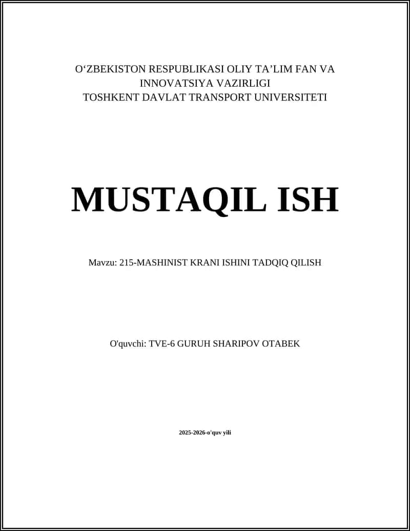 215-MASHINIST KRANI ISHINI TADQIQ QILISH 1