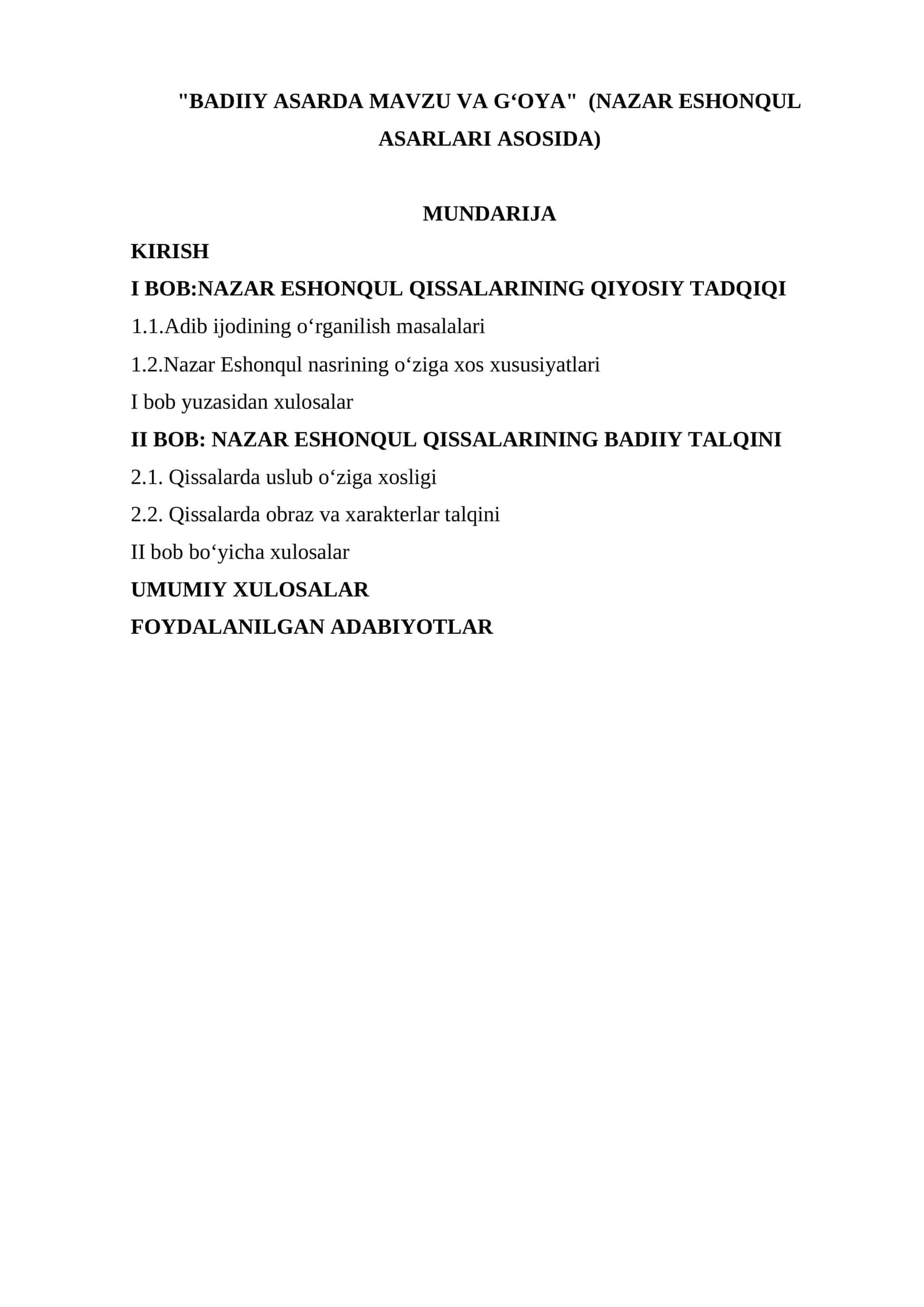 BADIIY ASARDA MAVZU VA G‘OYA  NAZAR ESHONQUL ASARLARI ASOSIDA 1