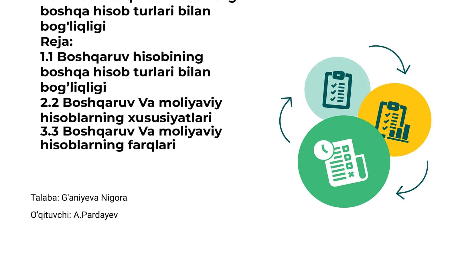 Boshqaruv hisobining boshqa hisob turlari bilan bog'liqligi 1