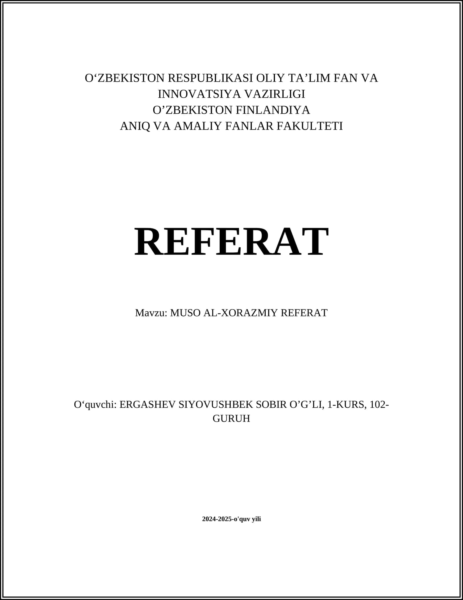 MUSO AL-XORAZMIY REFERAT 1