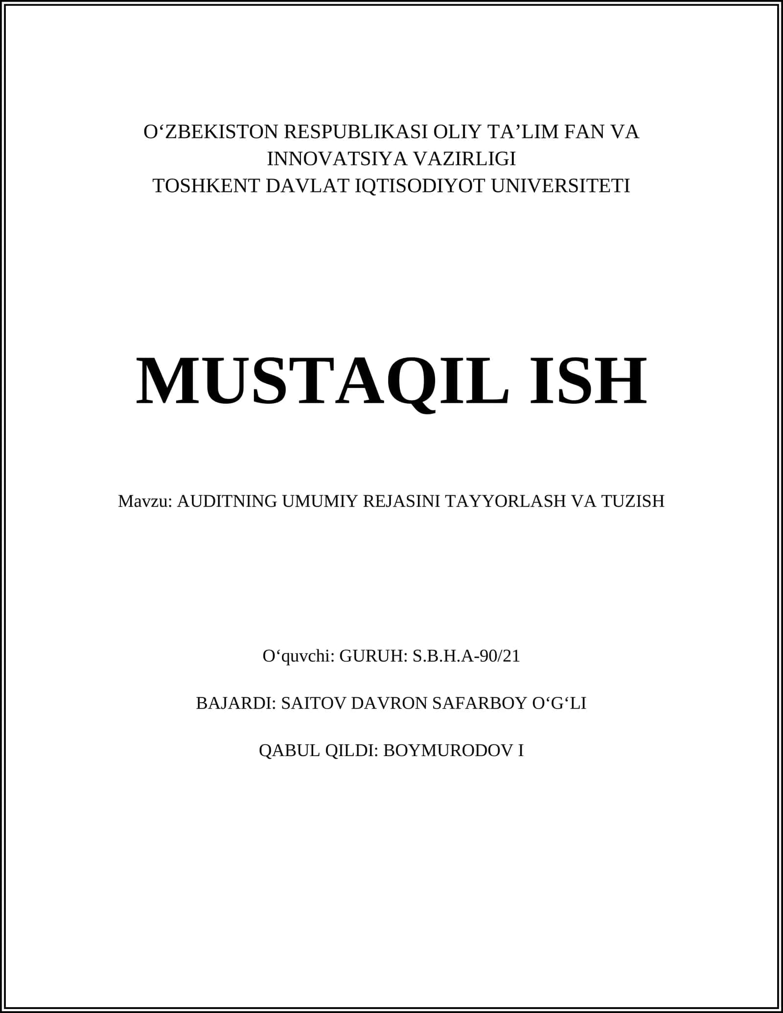 Auditning umumiy rejasi 1