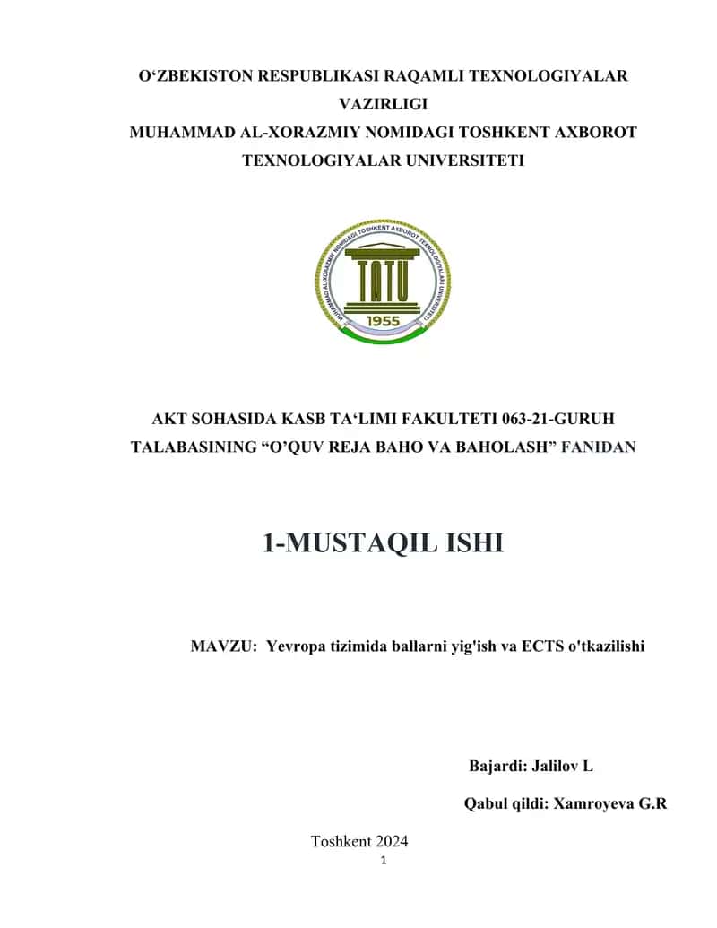 Yevropa tizimida ballarni yig'ish va ECTS o'tkazilishi 1