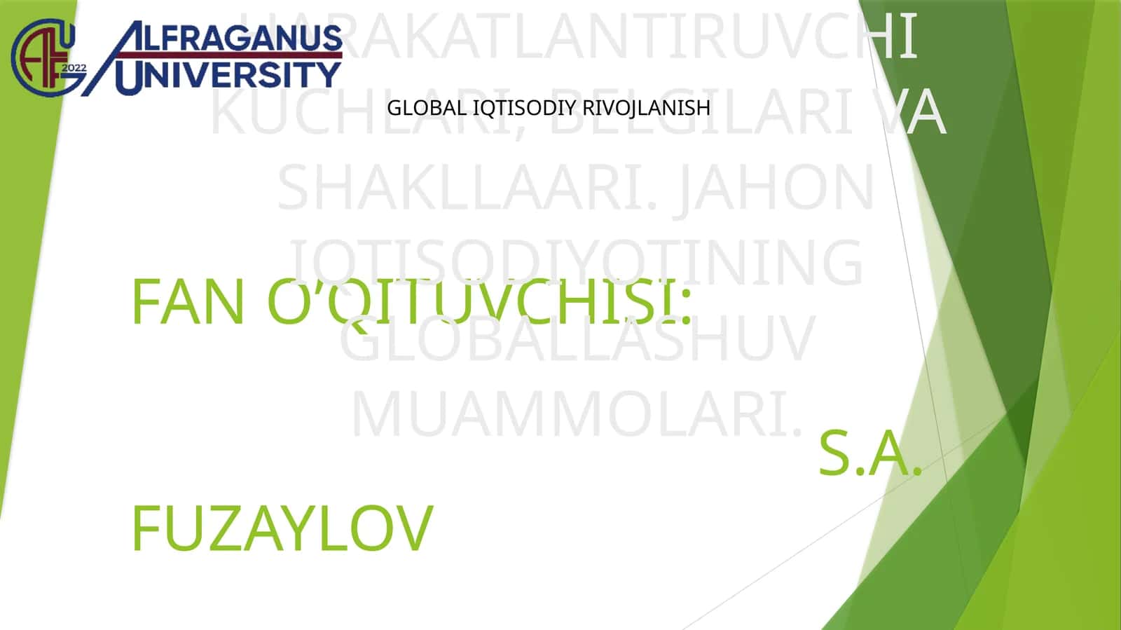 JAHON IQTISODIYOTI GLOBALLASHUVI 1