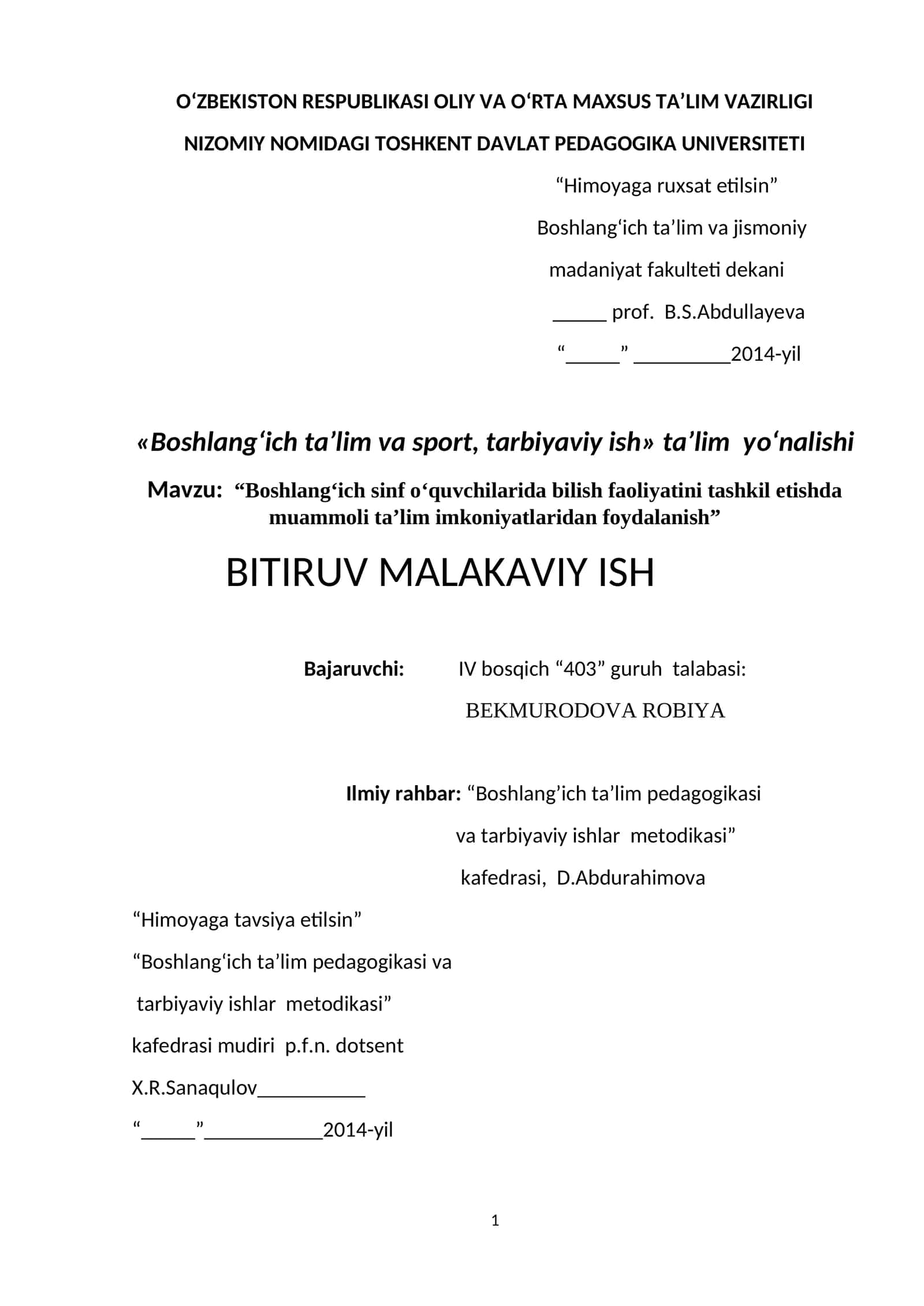 Boshlang‘ich ta’lim va sport, tarbiyaviy ish 1