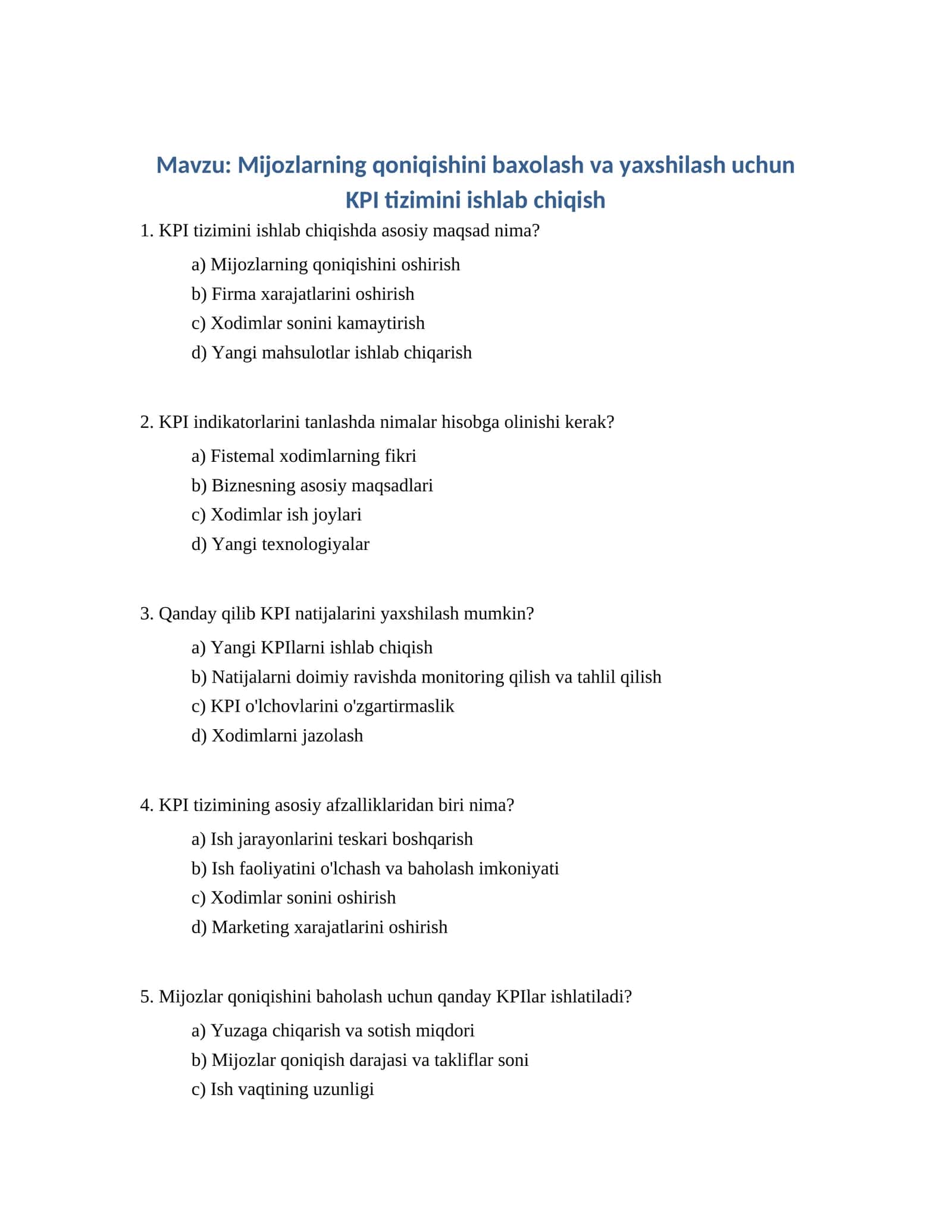 KPI tizimini ishlab chiqish 1