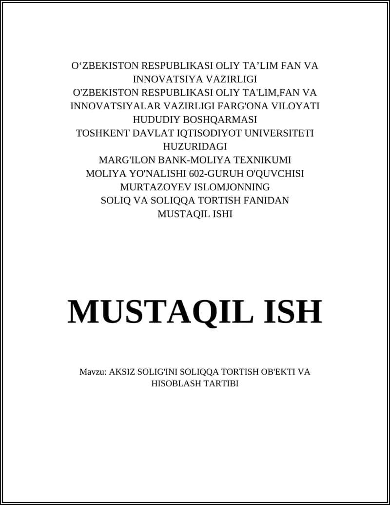 AKSIZ SOLIG'INI SOLIQQA TORTISH OB'EKTI VA HISOBLASH TARTIBI 1