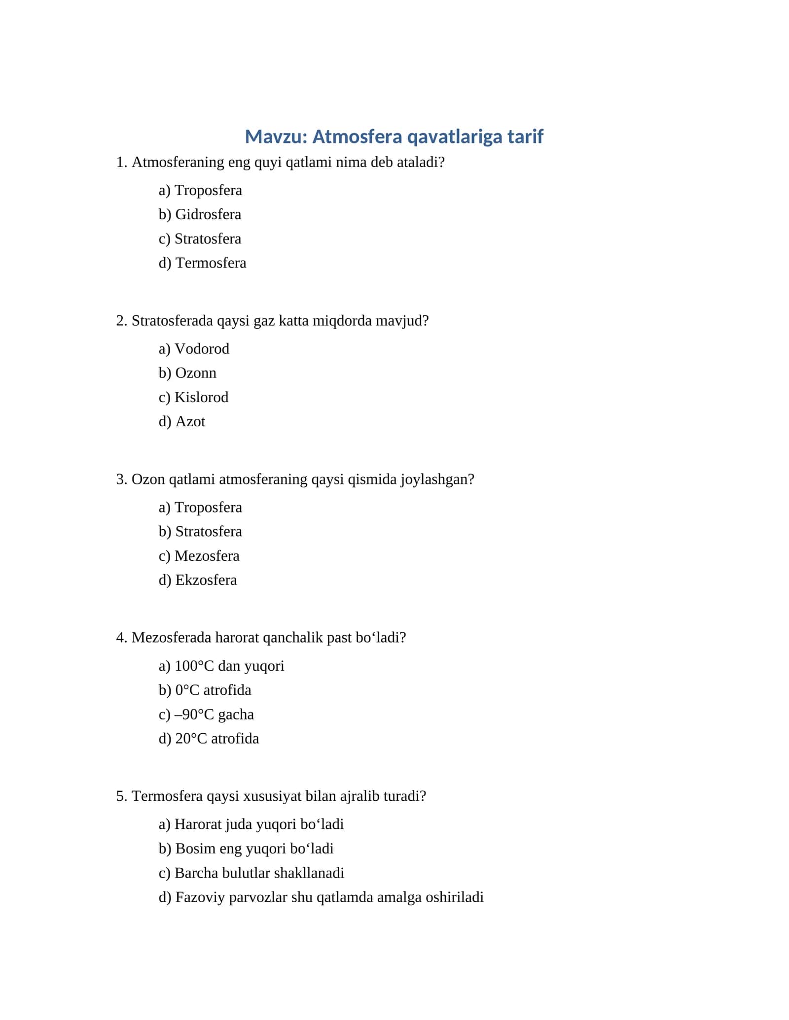 Atmosfera qavatlariga tarif 1