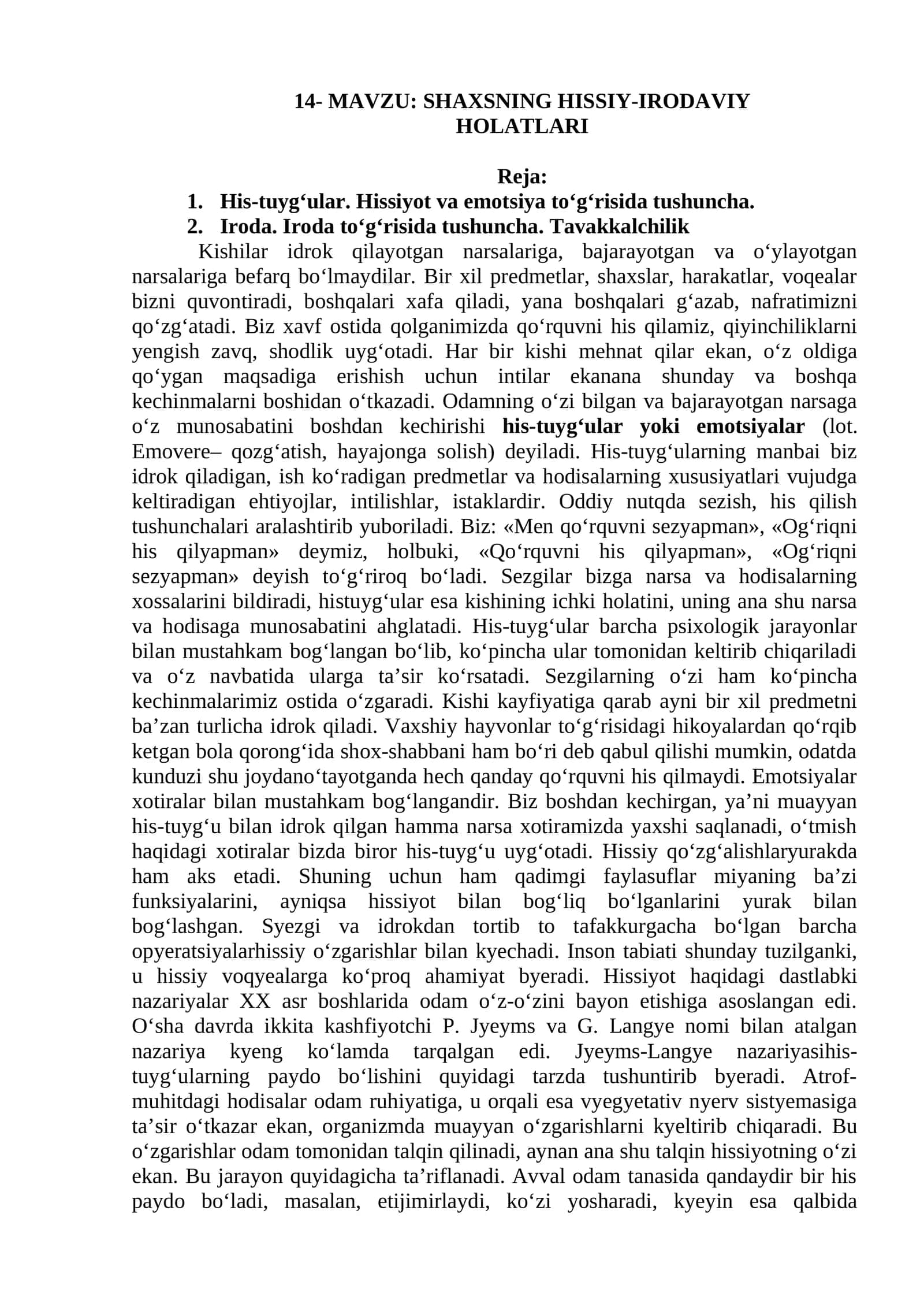 SHAXSNING HISSIY-IRODAVIY HOLATLARI 1