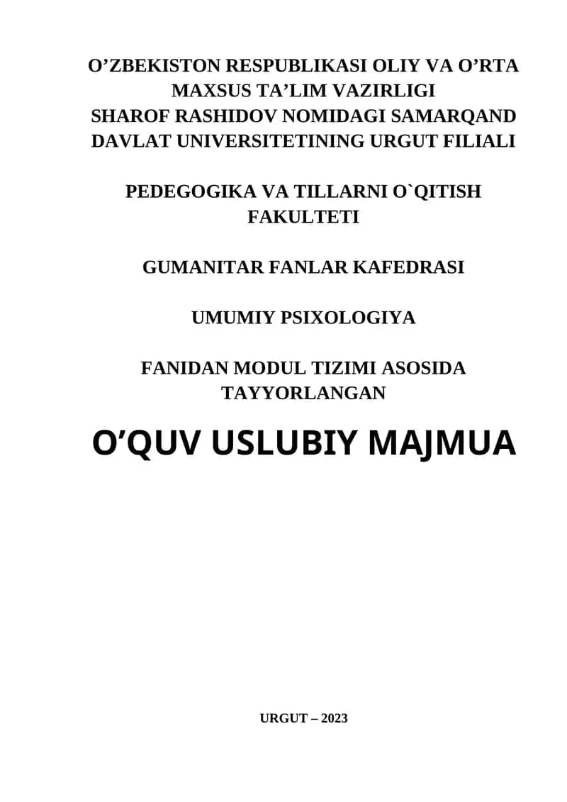 UMUMIY PSIXOLOGIYA MODUL TIZIMI 1