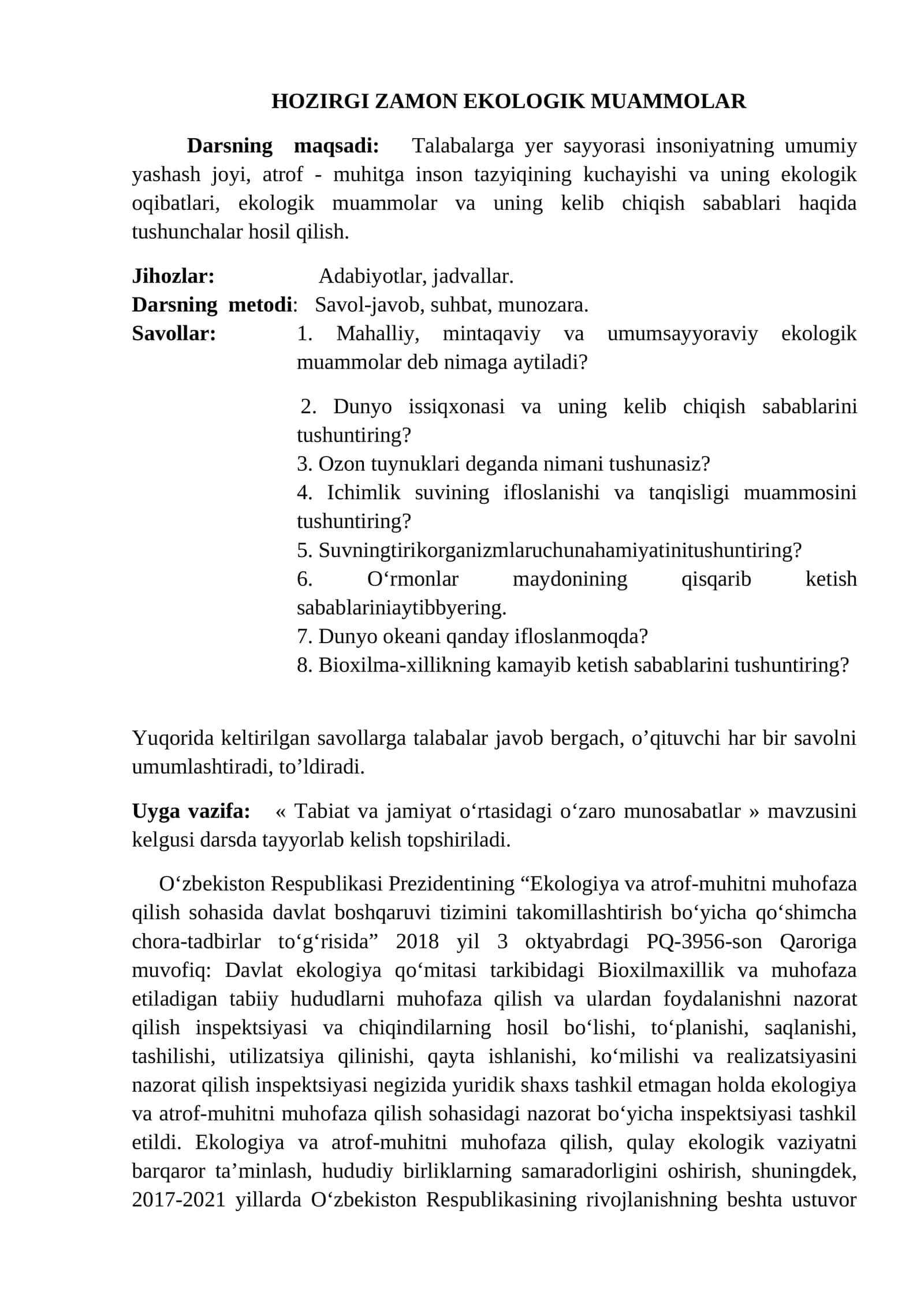 HOZIRGI ZAMON EKOLOGIK MUAMMOLAR 1