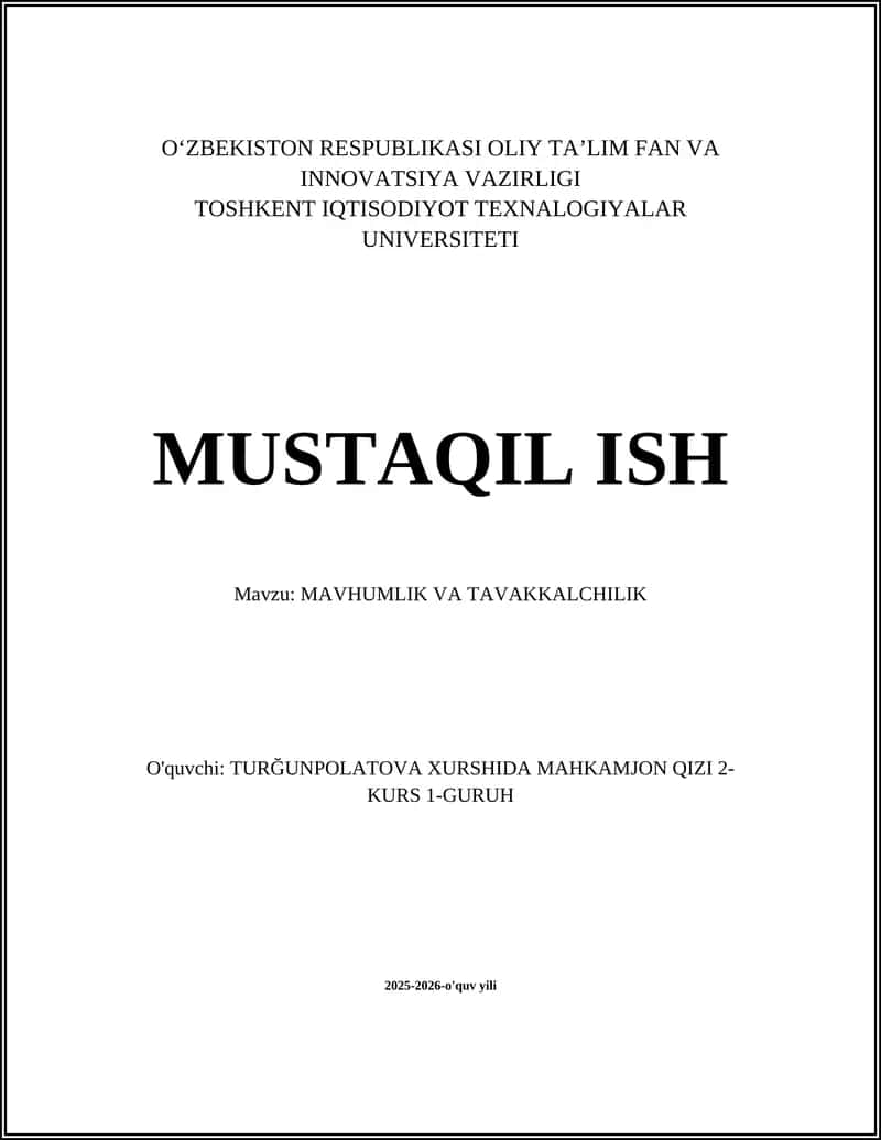 MAVHUMLIK VA TAVAKKALCHILIK 1