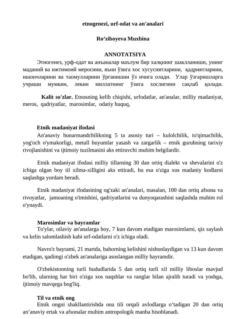 Etnogenezi, urf-odat va an'analari 1