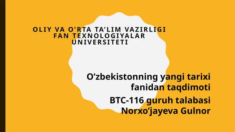 O’zbekistonning yangi tarixi fanidan taqdimoti 1
