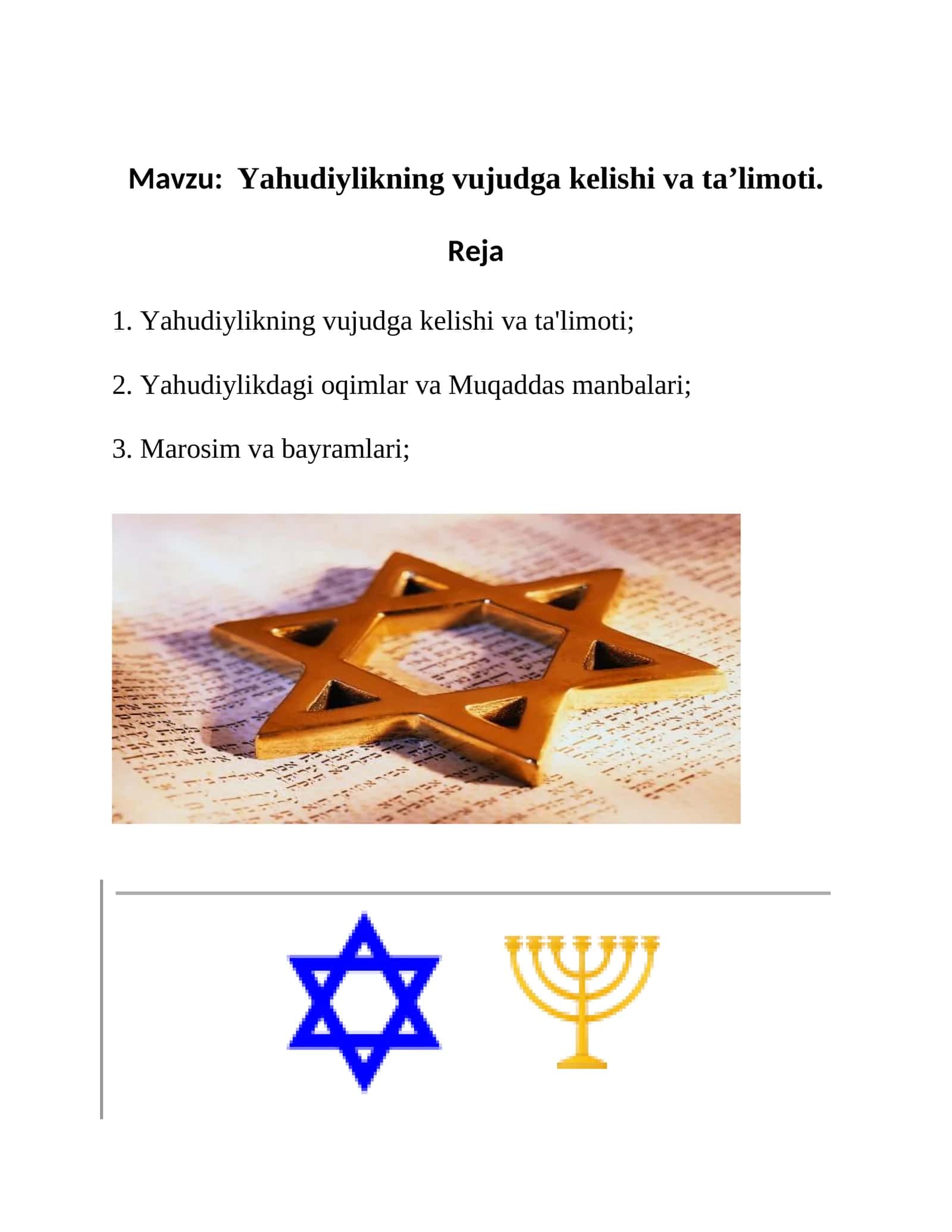 Yahudiylikning vujudga kelishi va ta’limoti 1