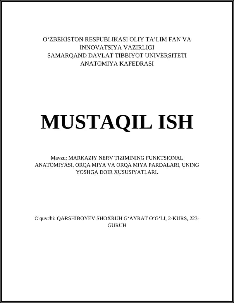 MARKAZIY NERV TIZIMINING FUNKTSIONAL ANATOMIYASI 1