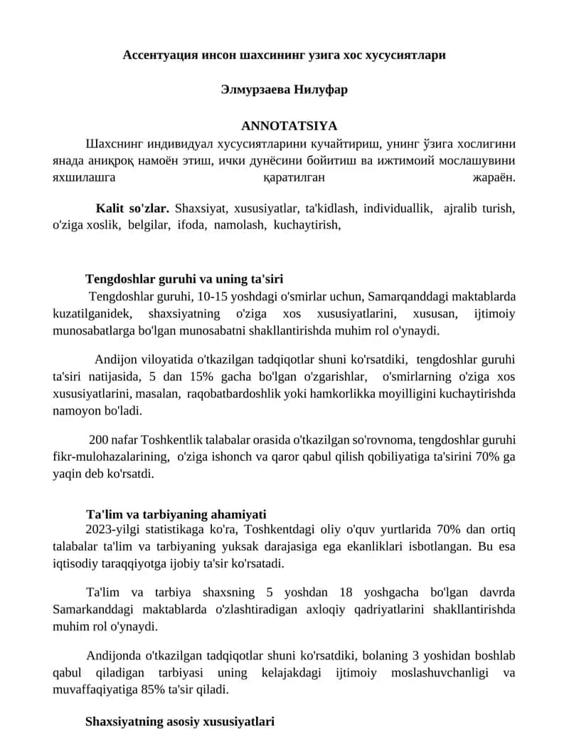 Assentuatsiya insonning o'ziga xos xususiyatlari 1