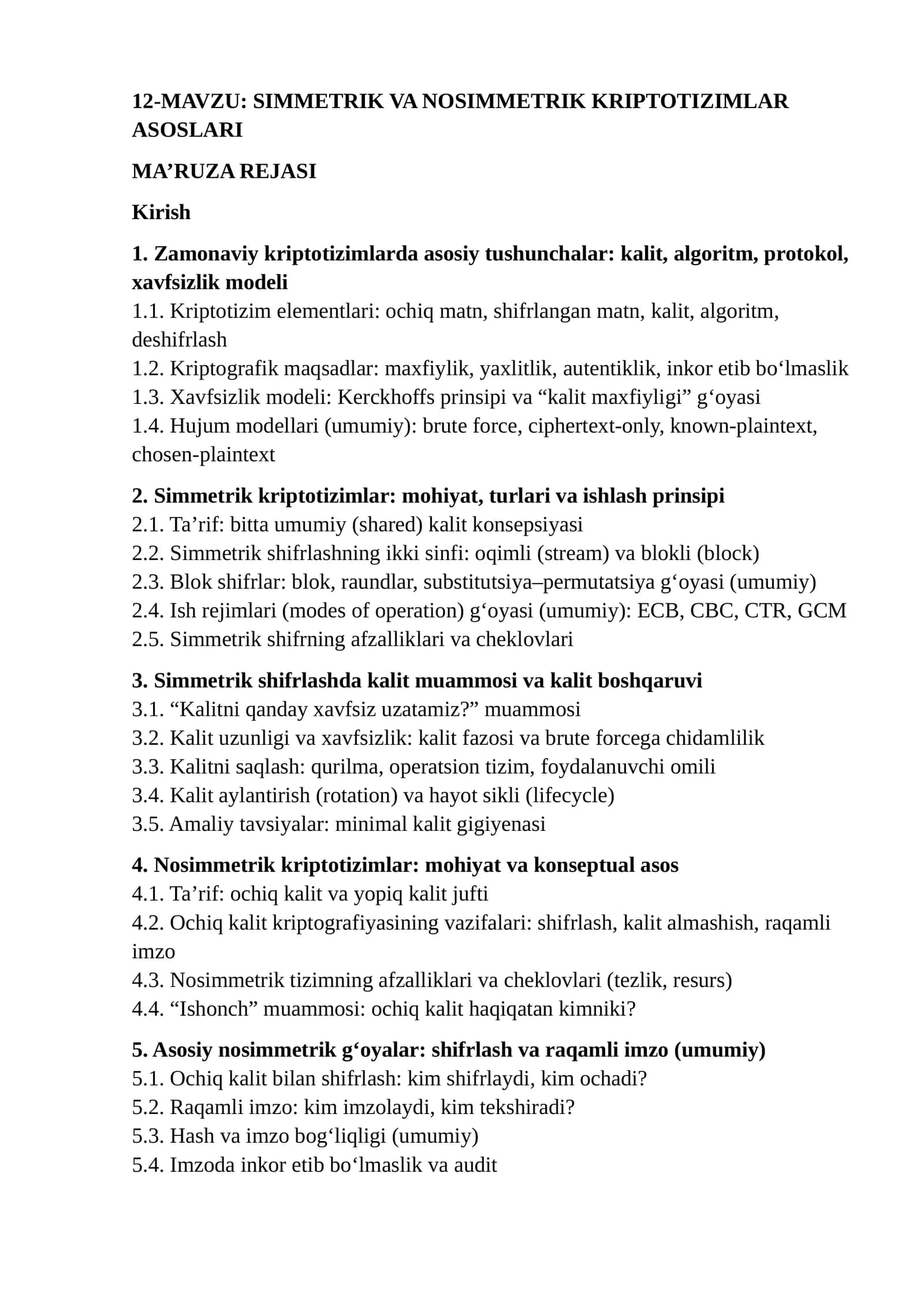 SIMMETRIK VA NOSIMMETRIK KRIPTOTIZIMLAR ASOSLARI 1
