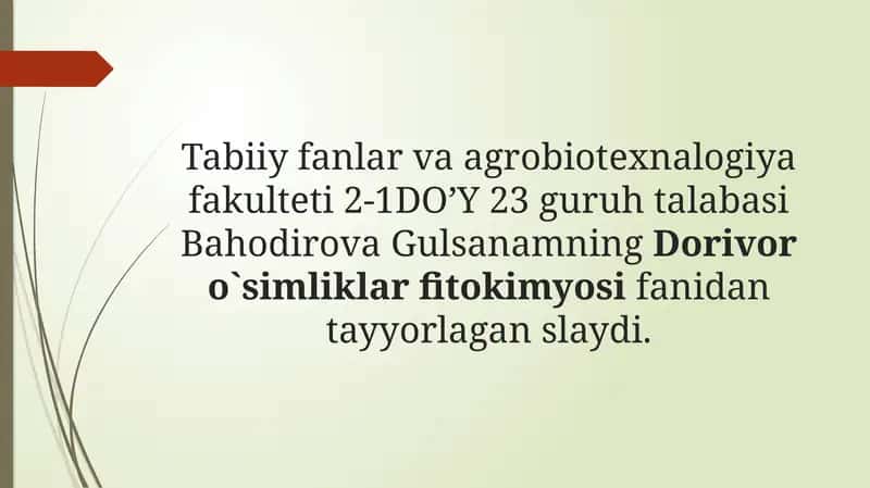 Dorivoro`simliklar Fitokimyosi 1