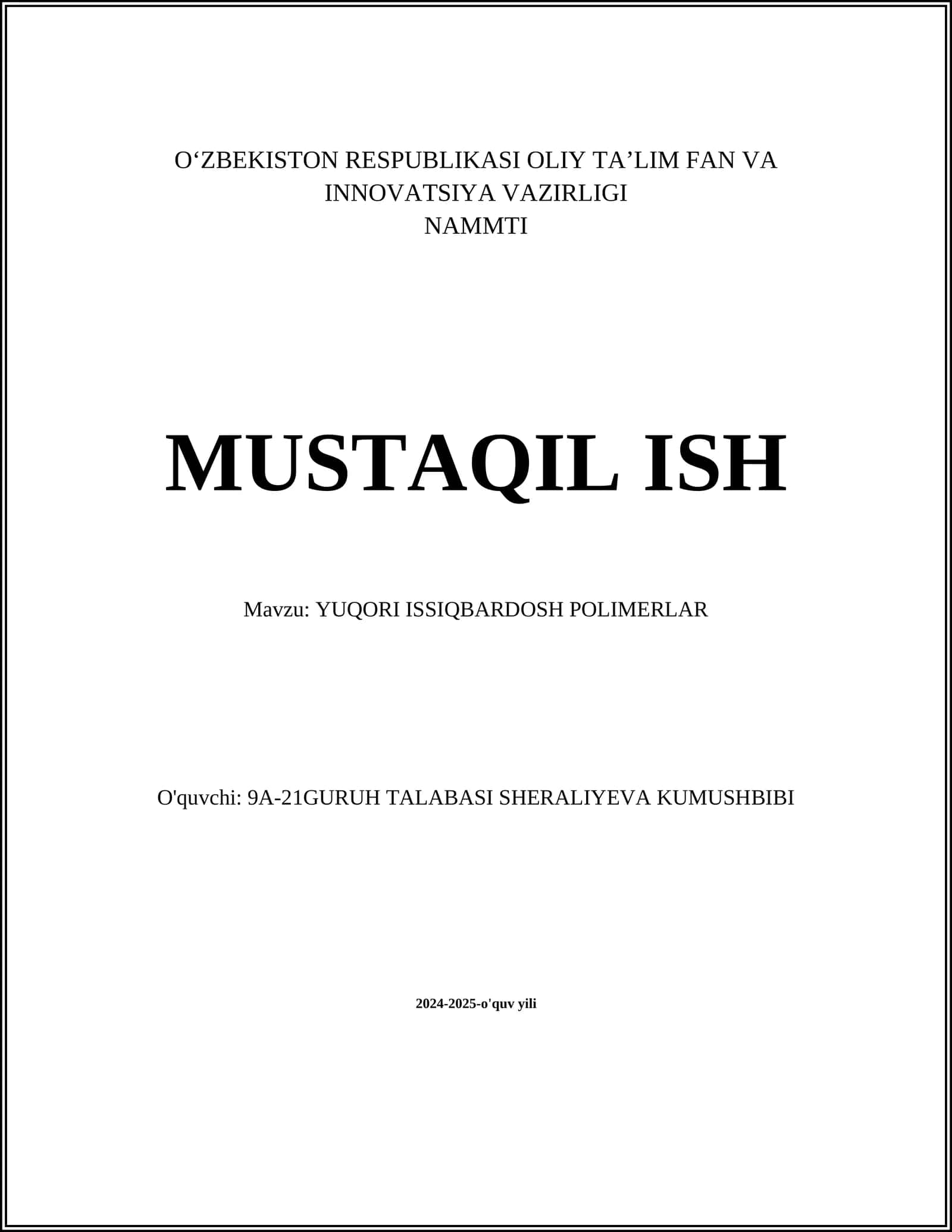 YUQORI ISSIQBARDOSH POLIMERLAR 1