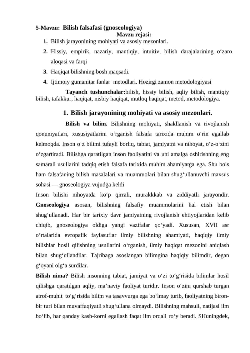 Bilish falsafasi (gnoseologiya) 1