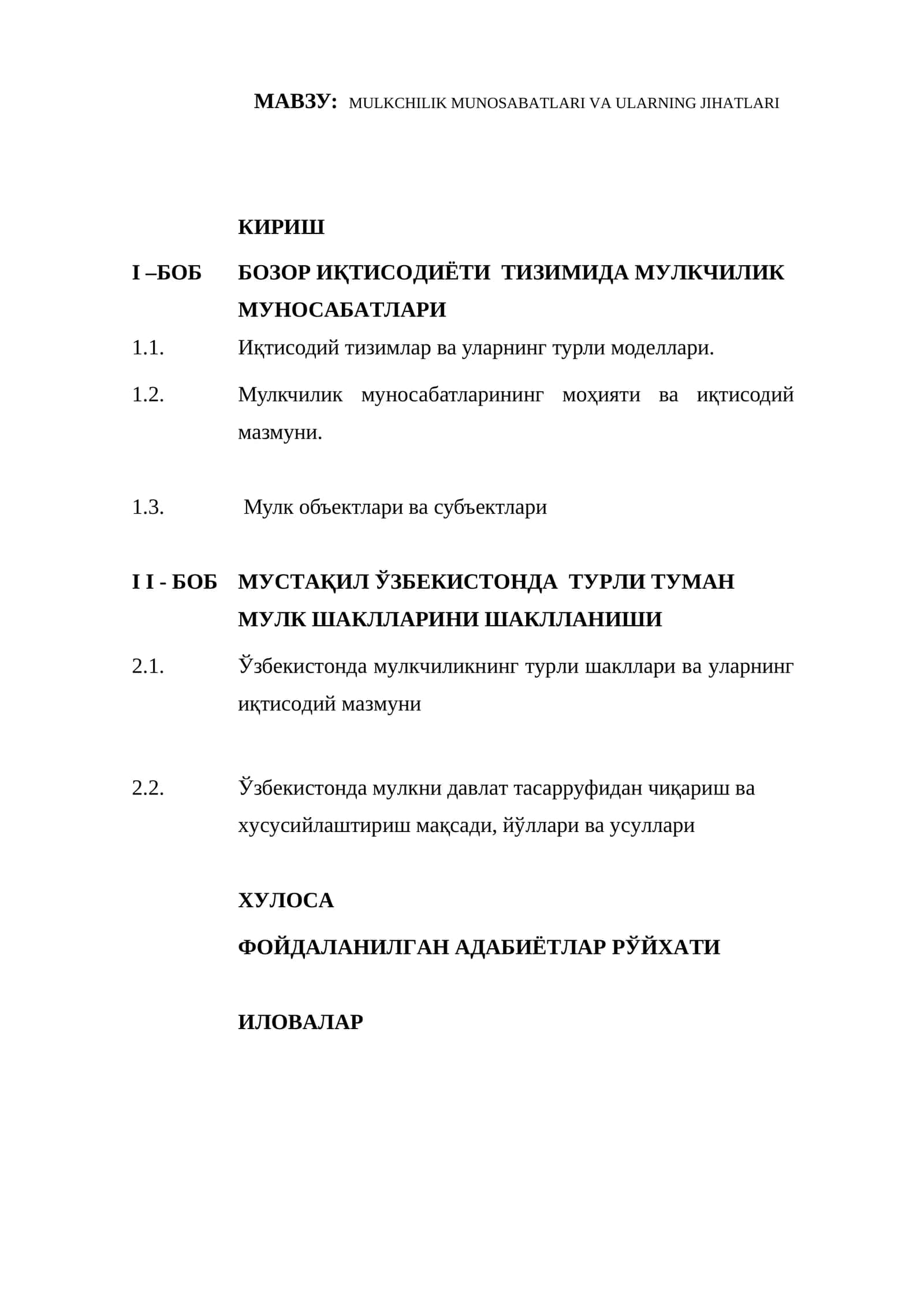 MULKCHILIK MUNOSABATLARI VA ULARNING JIHATLARI 1