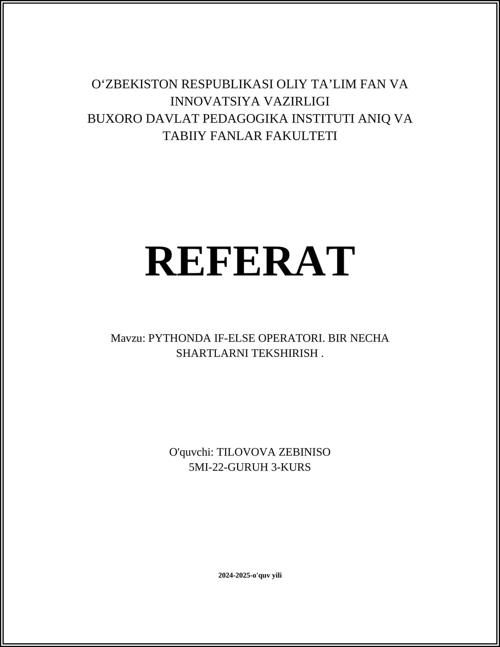 PYTHONDA IF-ELSE OPERATORI. BIR NECHA SHARTLARNI TEKSHIRISH 1