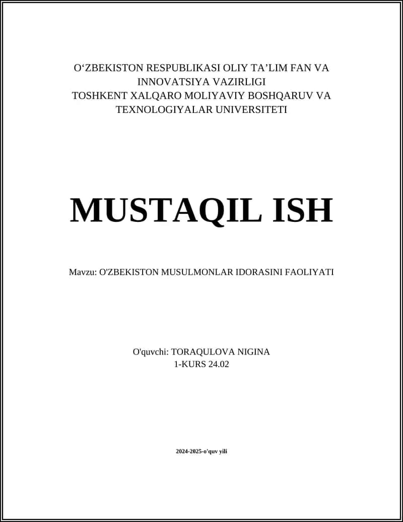 O'ZBEKISTON MUSULMONLAR IDORASINI FAOLIYATI 1