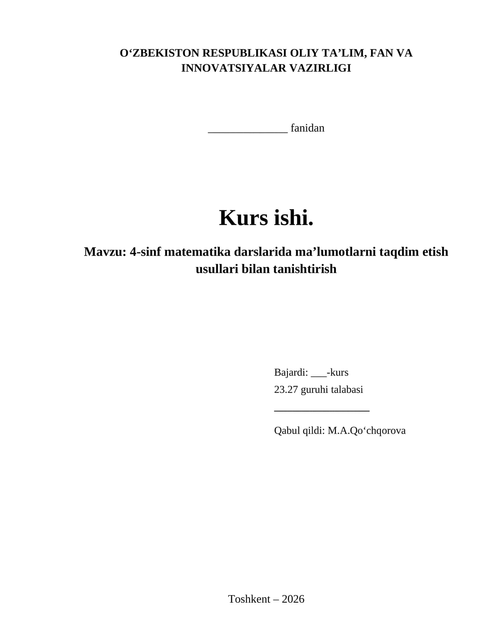 4-sinf matematika darslarida maʼlumotlarni taqdim etish usullari bilan tanishtirish 1