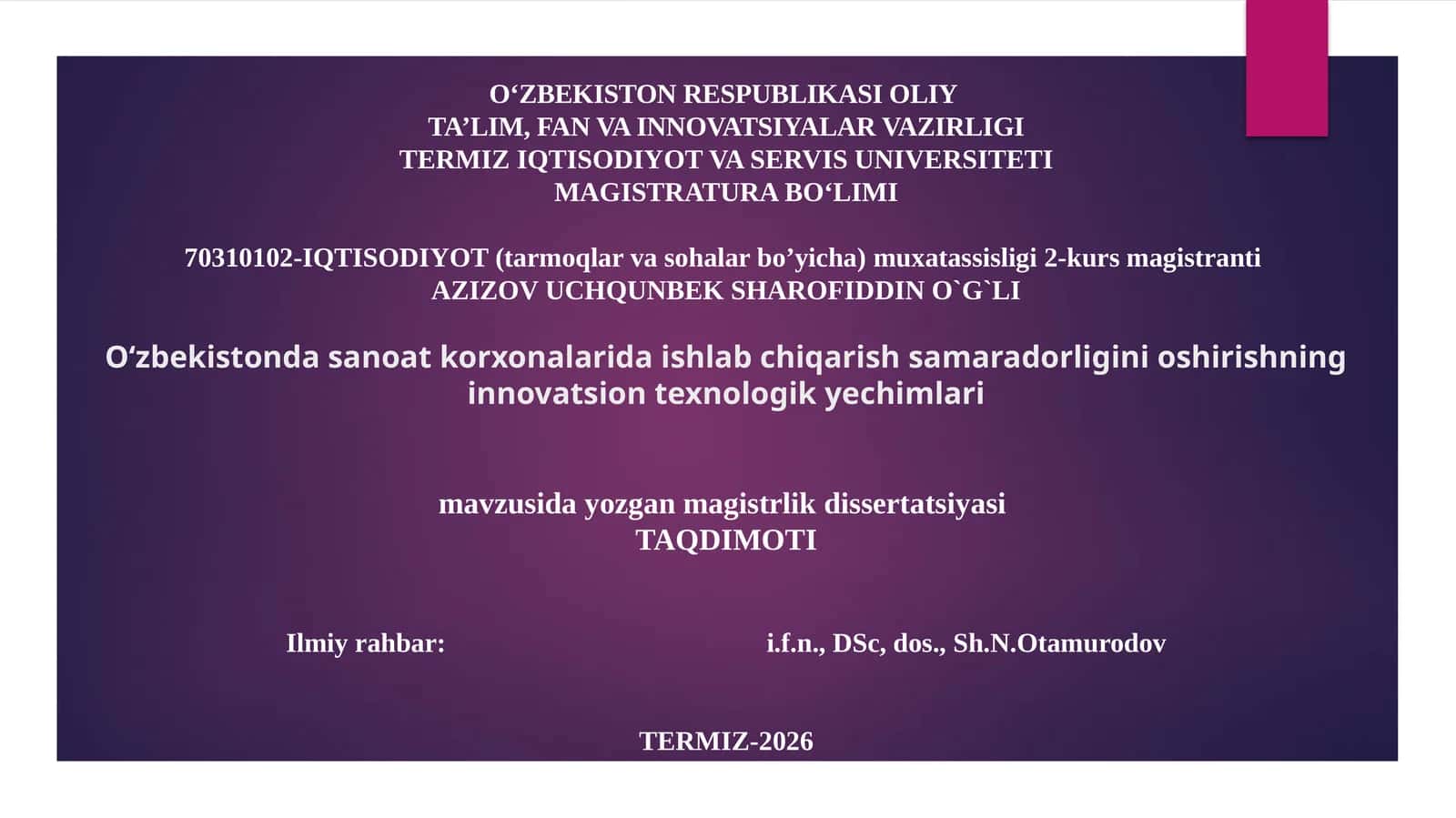 Magistrlik dissertatsiyasi mavzusi 1