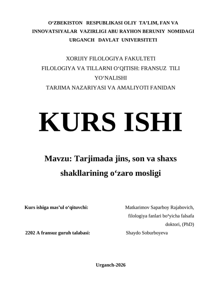 TARJIMADA JINS, SON VA SHAXS SHAKLLARINING O‘ZARO MOSLIGI 1