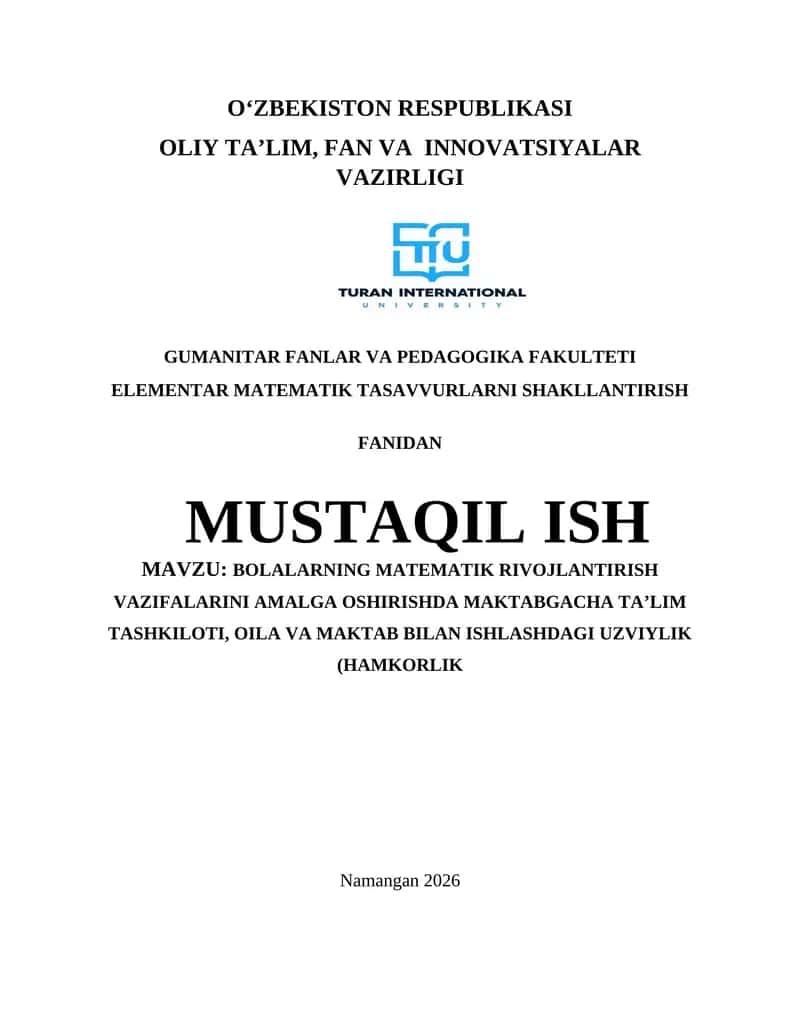 ELEMENTAR MATEMATIK TASAVVURLARNI SHAKLLANTIRISH 1