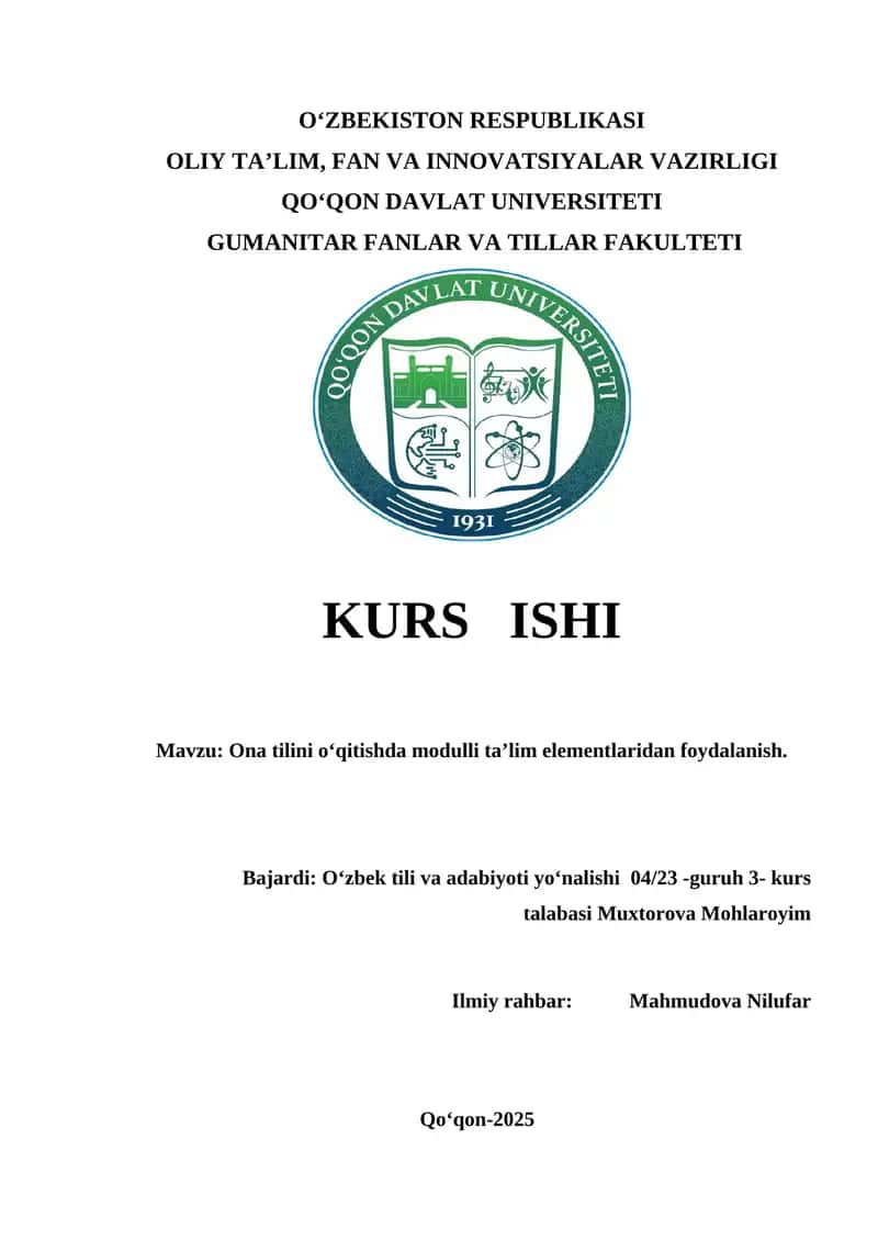 Ona tilini o‘qitishda modulli ta’lim elementlaridan foydalanish. 1