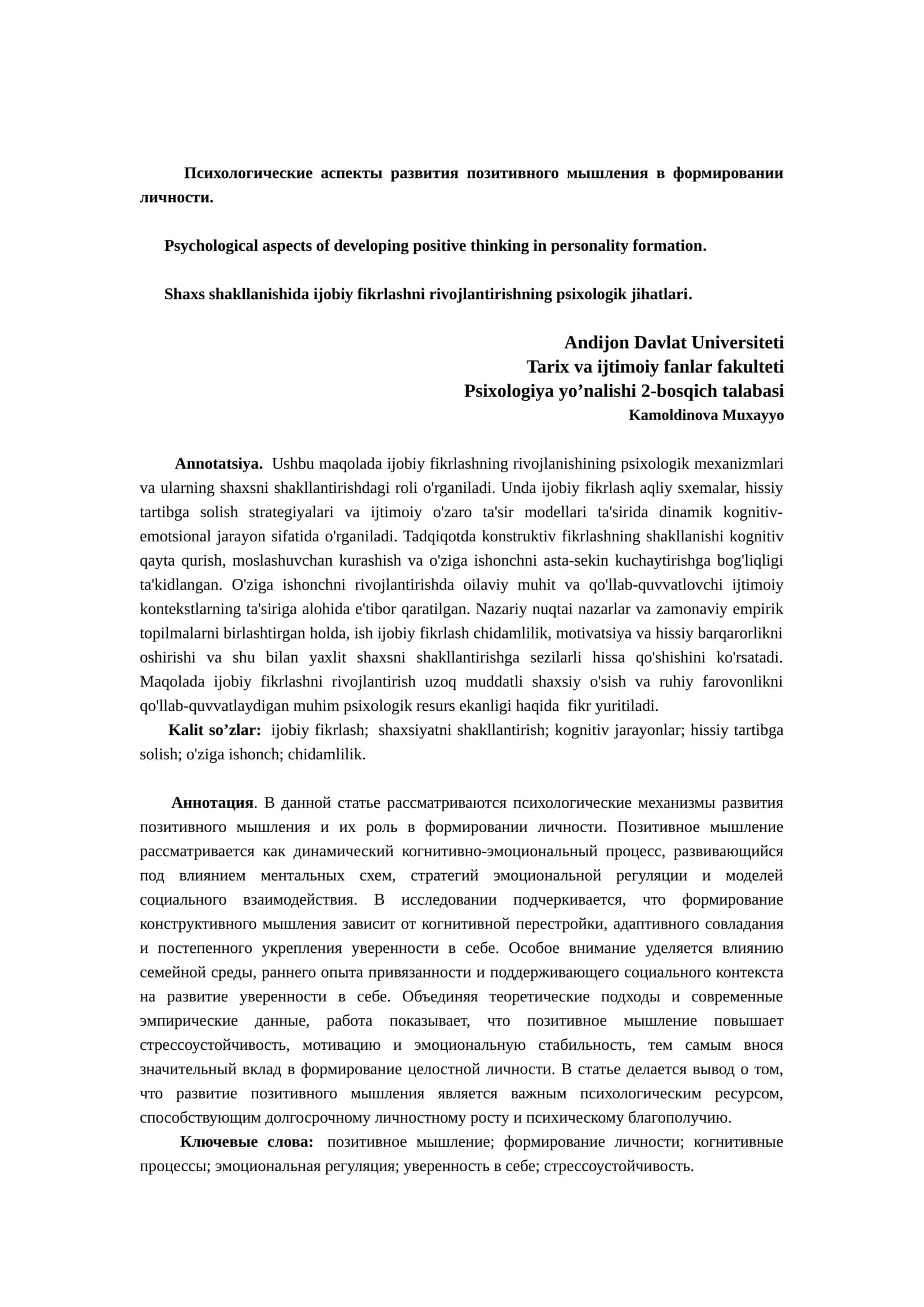 Psixologik mexanizmlari va ijobiy fikrlash 1