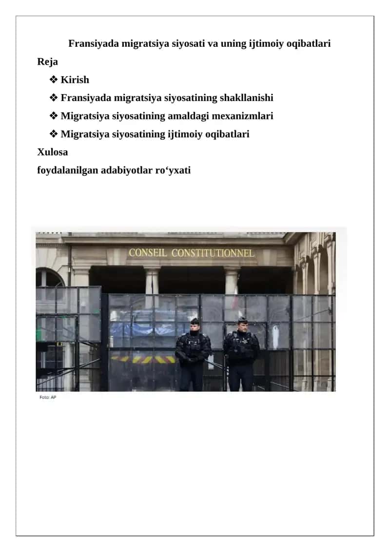 Fransiyada migratsiya siyosati va uning ijtimoiy oqibatlari 1