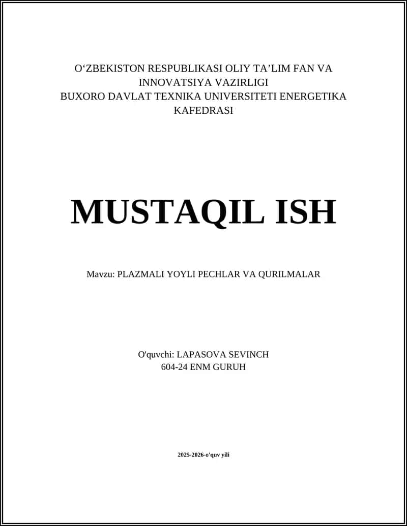 PLAZMALI YOYLI PECHLAR VA QURILMALAR 1
