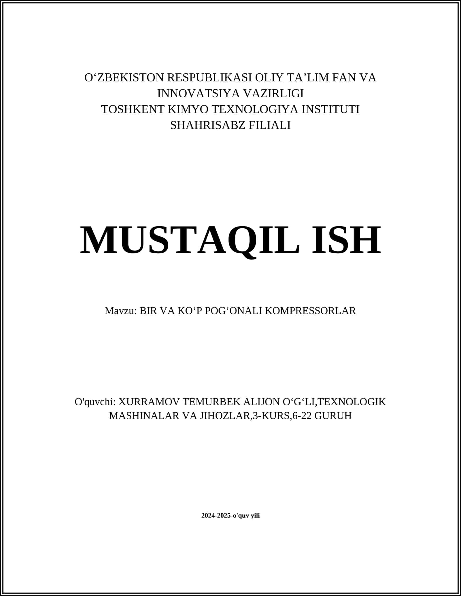 BIR VA KOʻP POGʻONALI KOMPRESSORLAR 1