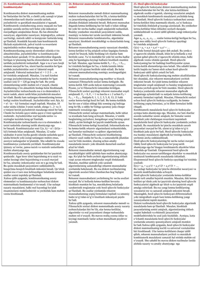 Kombinatorikaning asosiy elementlari 1