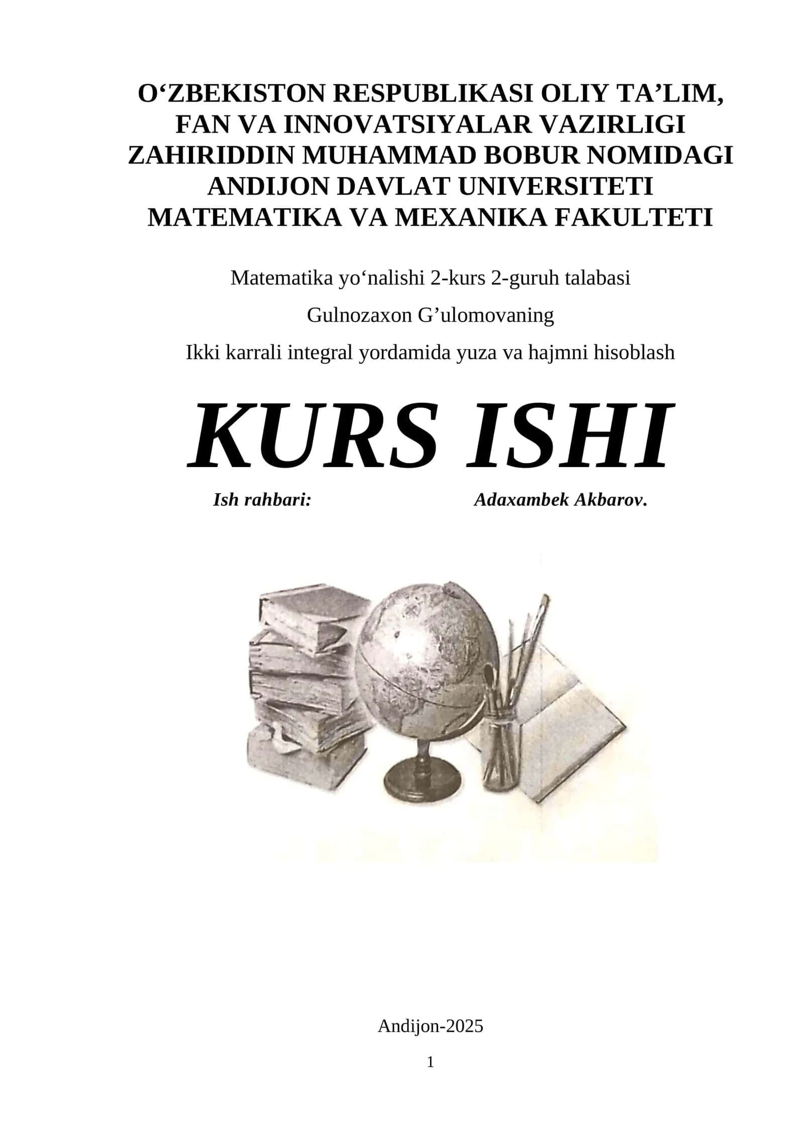 Ikki karrali integral yordamida yuza va hajmni hisoblash 1