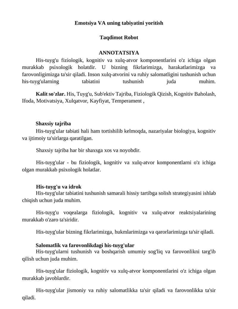 Emotsiya VA uning tabiyatini yoritish 1