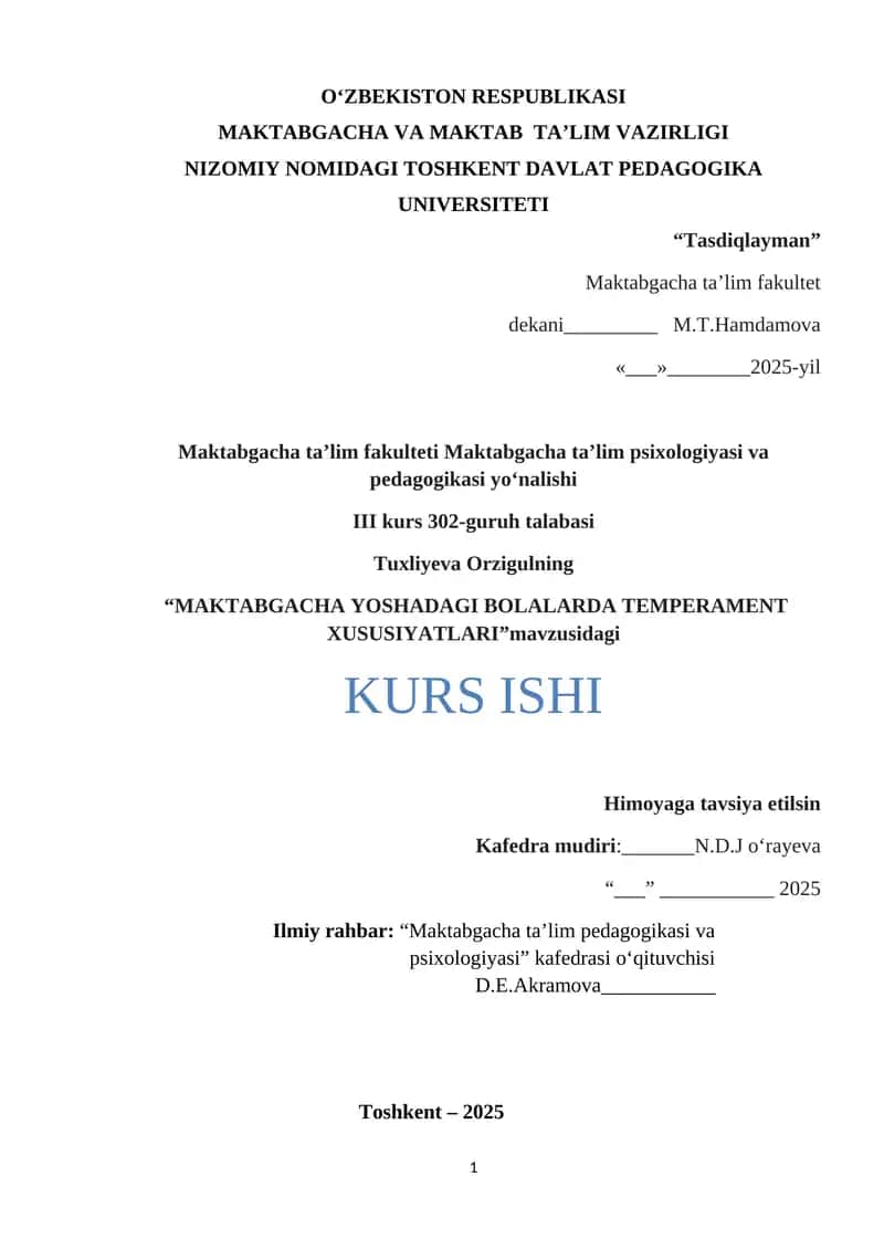 Maktabgacha Yoshadagi Bolalarda Temperament Xususiyatlari 1