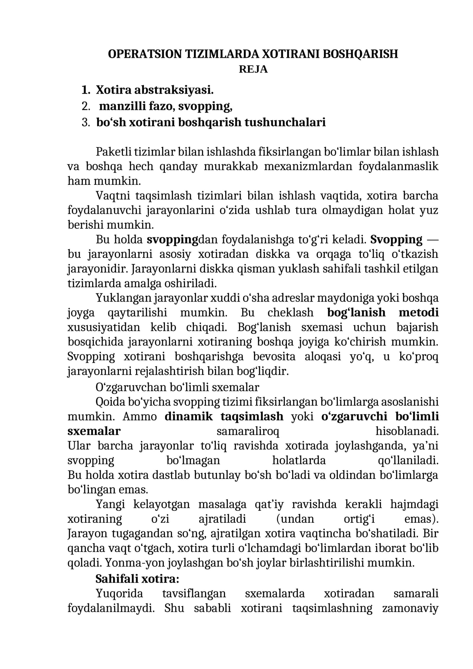 OPERATSION TIZIMLARDA XOTIRANI BOSHQARISH 1