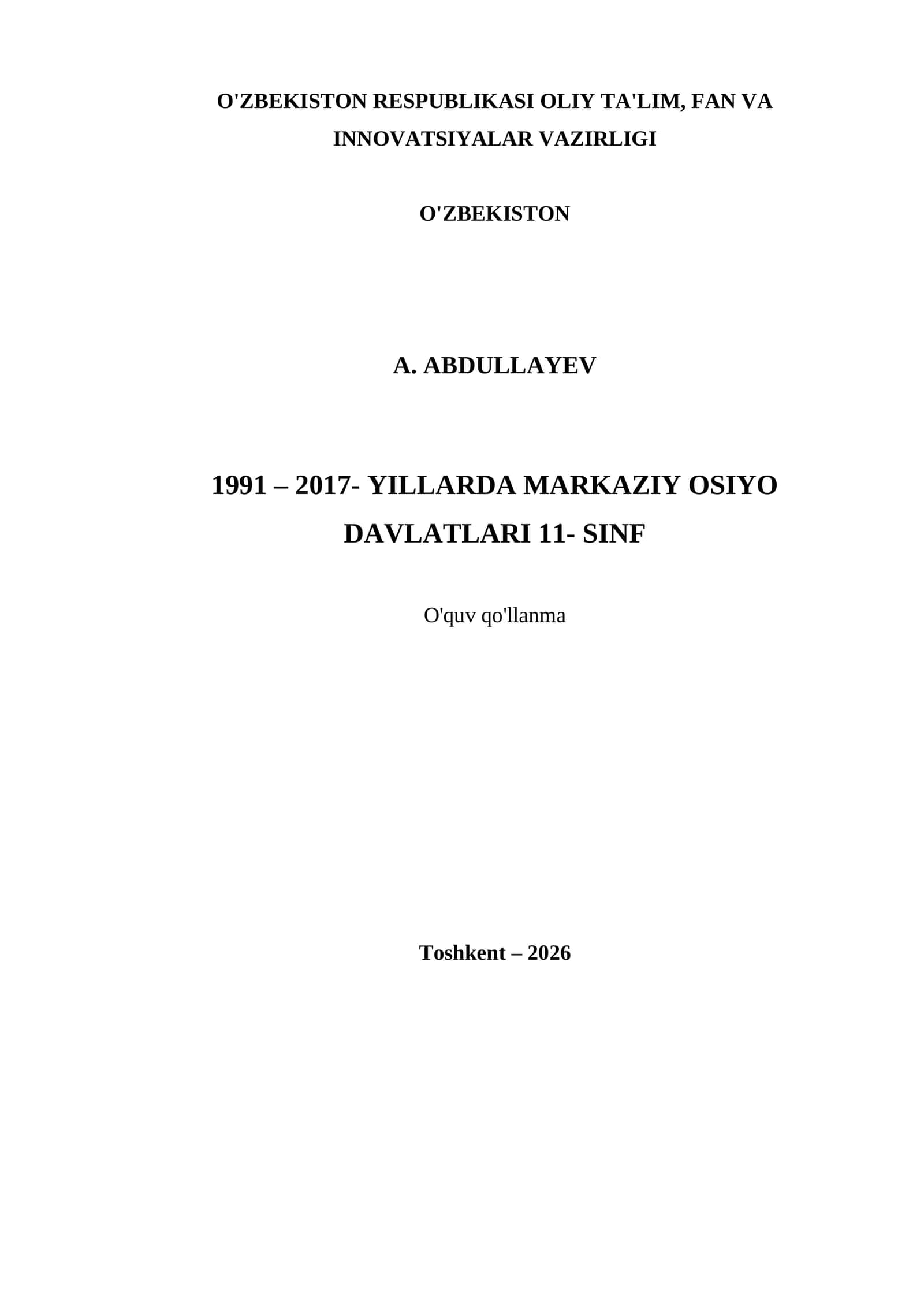 1991 – 2017- YILLARDA MARKAZIY OSIYO DAVLATLARI 11- SINF 1