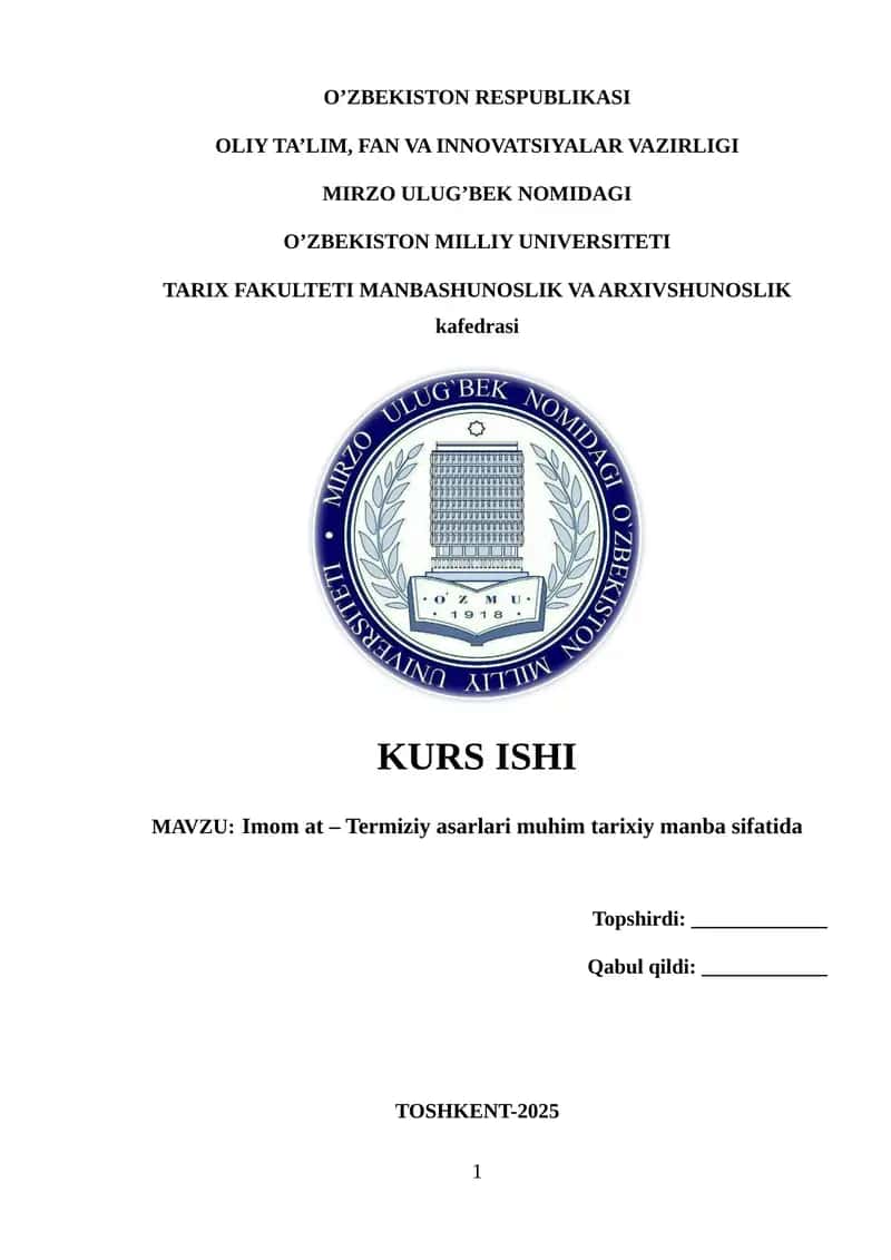Imom at – Termiziy asarlari muhim tarixiy manba sifatida 1
