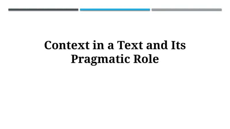 Context in a Text and Its PragmaticRole 1