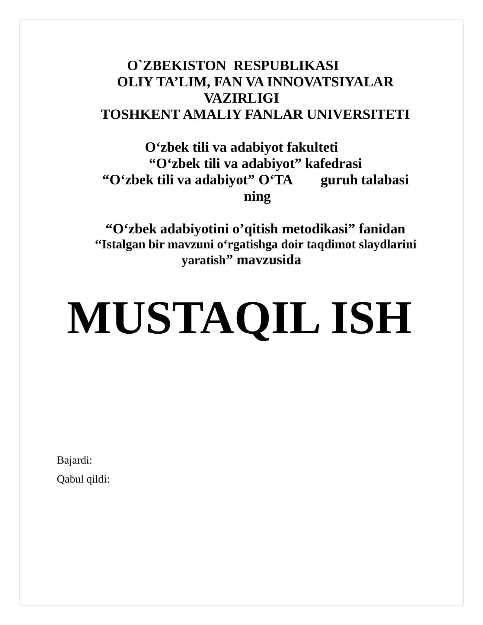 O‘zbek adabiyotini o’qitish metodikasi 1