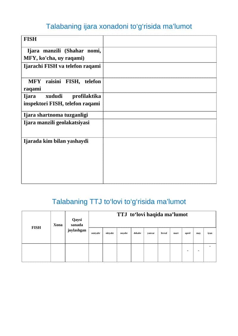 Talabaning ijara xonadoni to‘g‘risida ma’lumot 1