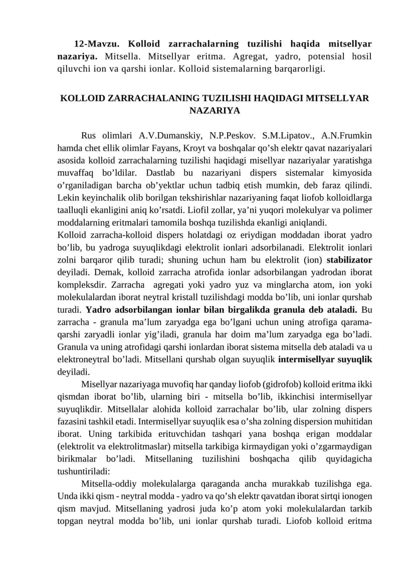 Kolloid zarrachalar tuzilishi 1