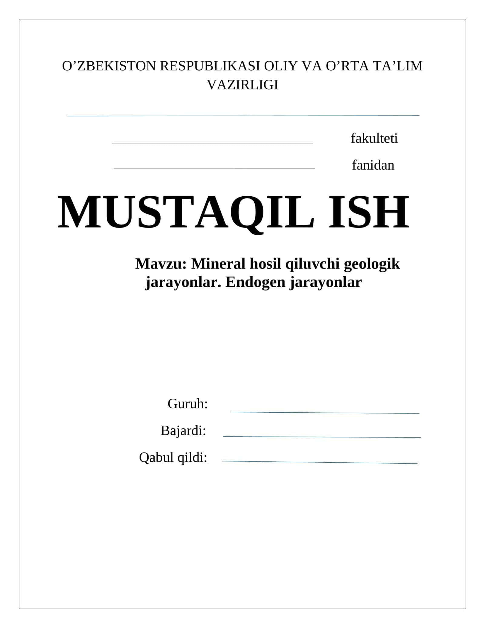 Mineral hosil qiluvchi geologik jarayonlar 1