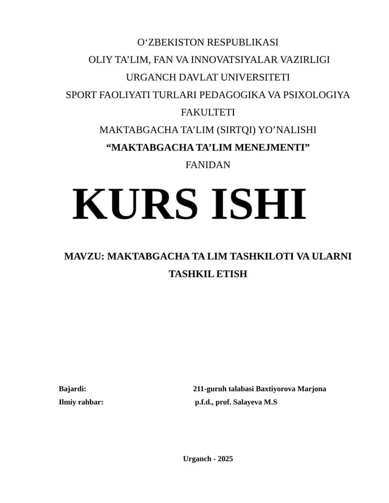 MAKTABGACHA TA’LIM MENEJMENTI 1