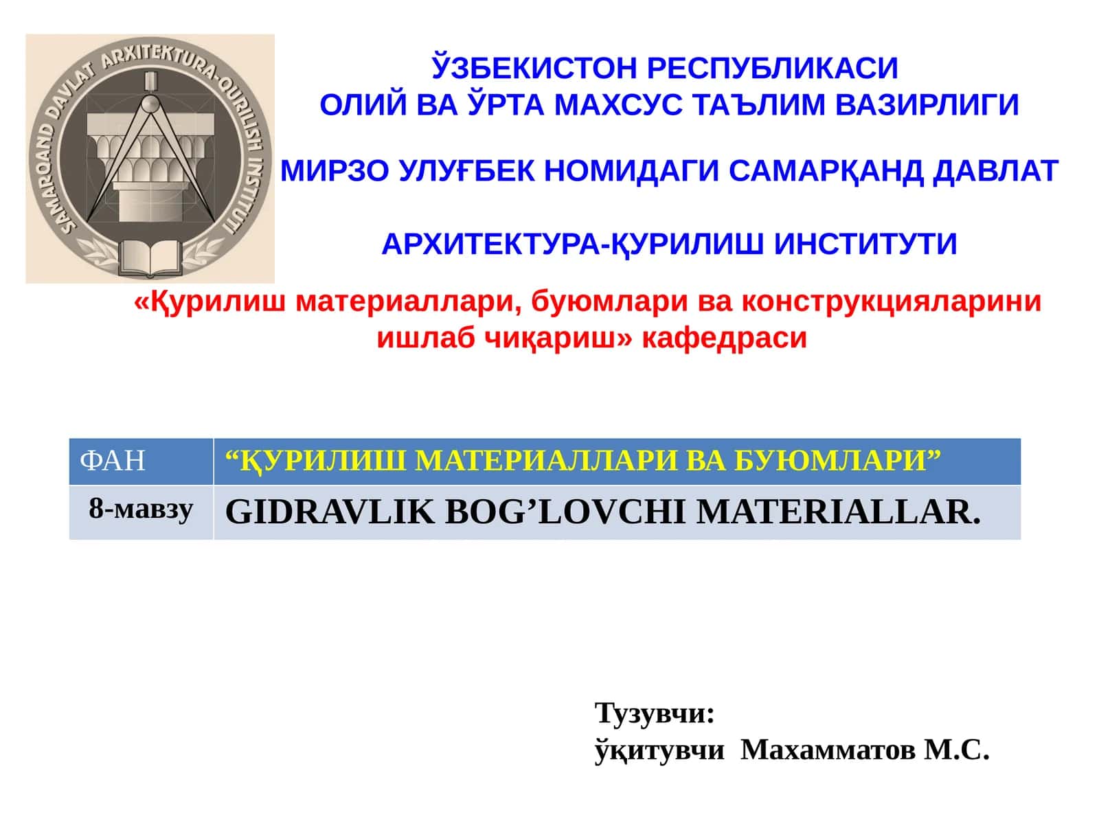GIDRAVLIK BOG’LOVCHI MATERIALLAR 1